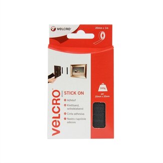 Velcro Klettband selbstklebend Rolle 2-teilig 20mm Schwarz (1 Meter)