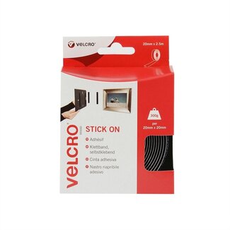 Velcro Klettband selbstklebend Rolle 2-teilig 20mm Schwarz (2,5m)