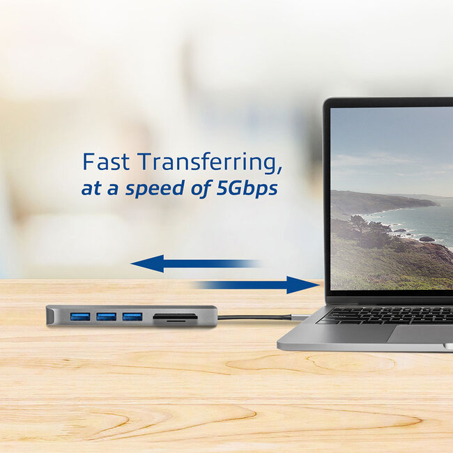 ACT USB-C Hub mit 3x USB-A, 1x USB-C PD 60W & Kartenleser – USB 3.0, Aluminium, 0,15 m