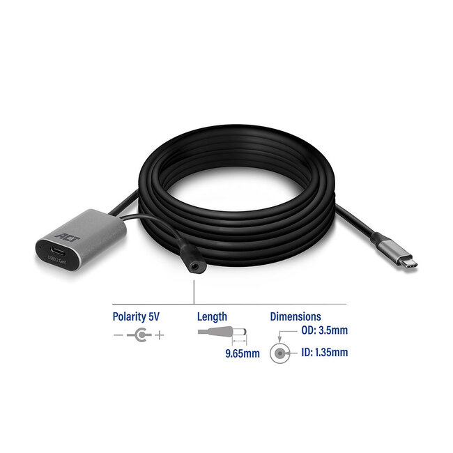 ACT Aktives USB-C auf USB-C Verlängerungskabel - USB 3.0 / Schwarz - 5 Meter