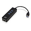 ACT USB-zu-RJ45 Gigabit LAN Adapter mit 3-Port USB 3.0 Hub - CAT6 - Schwarz - 0,15 m