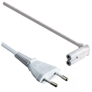 DINIC C7 (winklig oben/unten) - CEE 7/16 (gerade) Stromkabel - 2x 0,75mm² / weiß - 2 Meter