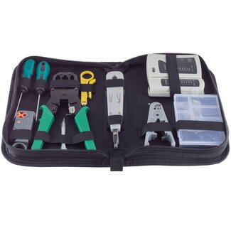 S-Impuls 10-teiliges Netzwerk-Werkzeugset mit Crimpzange, Abisolierer, LSA-Zange und Tester