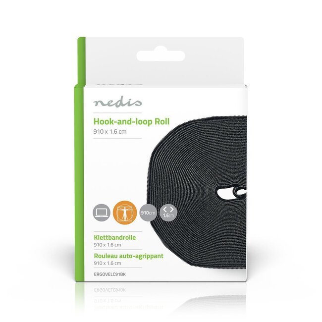 Nedis Klettband Rolle 16mm Schwarz (9,1 m)