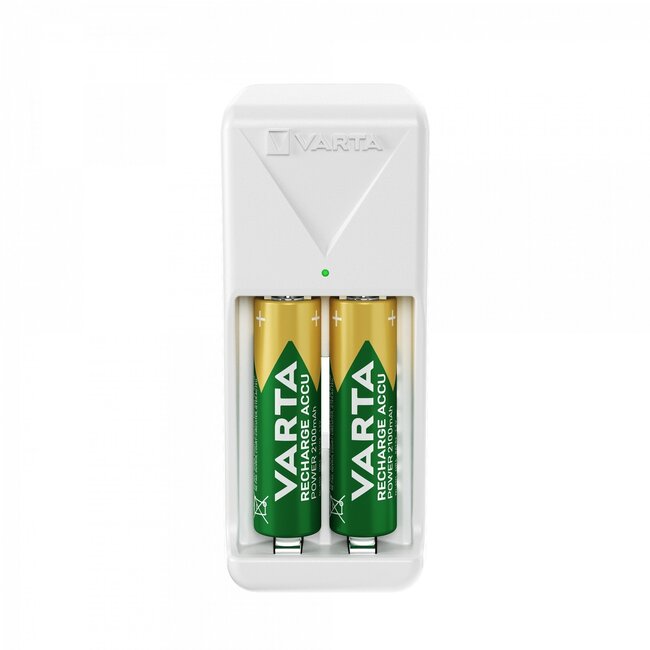 Varta Easy Mini Ladegerät für AA/AAA Batterien, 2x AA 2100 mAh, Weiß