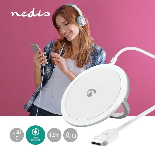 Nedis 15W Qi Wireless Charger mit Ständer aus Aluminium – 1 Meter