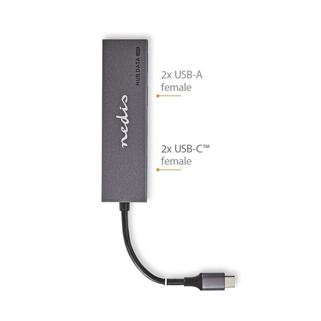 Nedis USB-C Hub mit 2x USB-A & 2x USB-C, USB 3.2 (bis 10 Gbit/s), Aluminium, 0,15 m