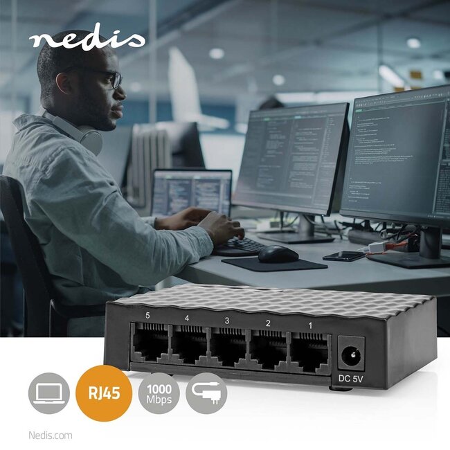 Nedis 5-Port Gigabit Ethernet Switch – Schwarz