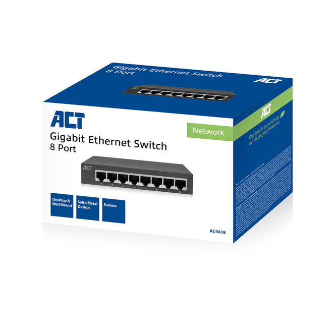 ACT Gigabit Ethernet Switch 8 Ports - Metallgehäuse / Schwarz