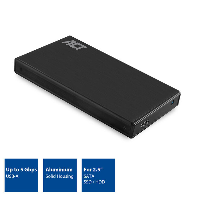ACT HDD-Gehäuse für 2,5'' SATA HDD/SSD - USB 3.0 (5 Gbps) - Aluminium/Schwarz