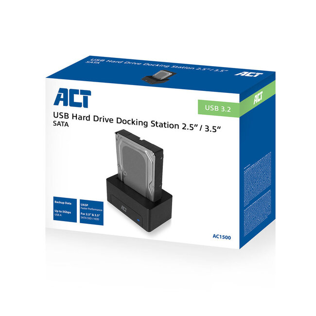 ACT Dockingstation für 2,5'' & 3,5'' SATA HDD/SSD - USB 3.0 (5 Gbps) / Schwarz