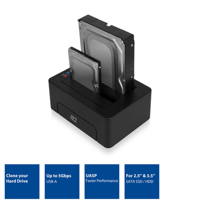 ACT Dual-Bay Dockingstation für 2,5'' & 3,5'' SATA HDD/SSD - USB 3.0 (5 Gbps) / Schwarz