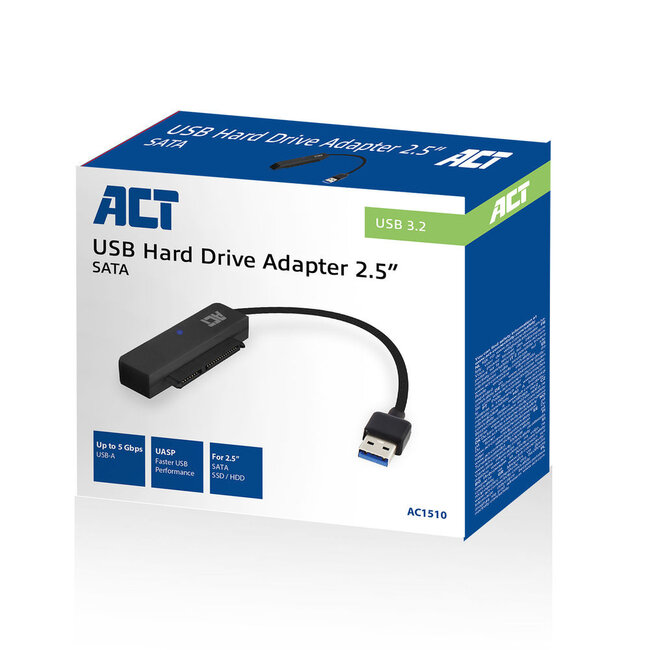 ACT USB-A zu SATA Adapter für 2,5'' HDD/SSD - USB 3.0 (5 Gbps) / Schwarz