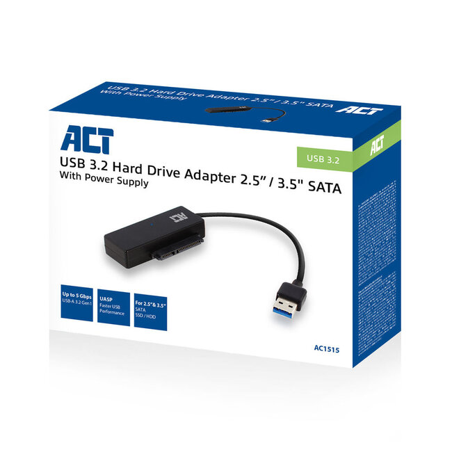 ACT USB-A zu SATA Adapter für 2,5'' & 3,5'' HDD/SSD - USB 3.0 (5 Gbps) / Schwarz