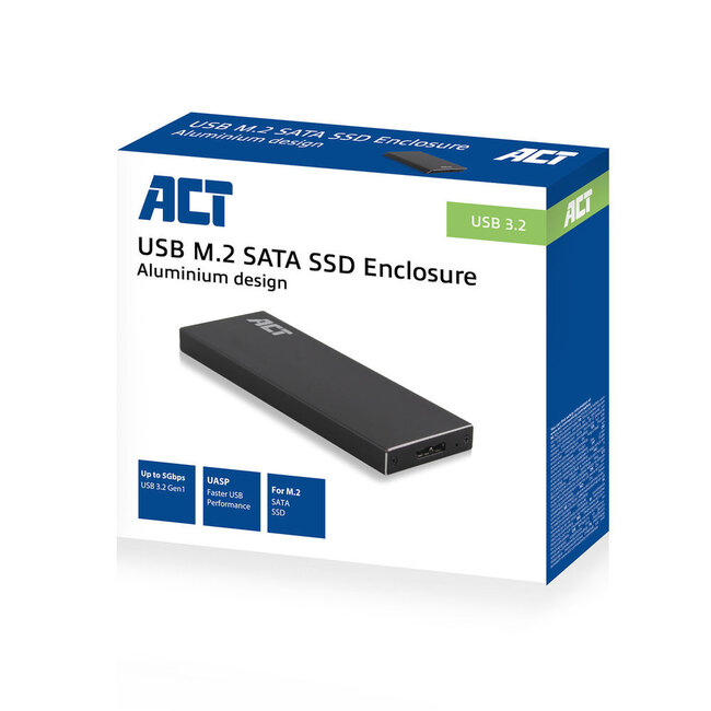 ACT Externes Gehäuse für M.2 SATA SSD (max. 80mm) - USB 3.0 (5 Gbps) - Aluminium/Schwarz