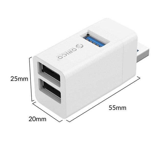 Orico Mini USB-Hub 3 Ports - USB2.0/3.0 - Bus-powered / Weiß