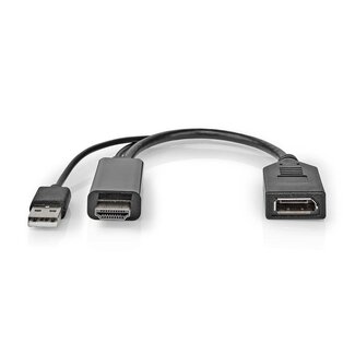 S-Impuls Aktiver HDMI (m) zu DisplayPort (w) Adapter - HDMI 2.0 / DP 1.2 (4K 60Hz) - USB-A Stromversorgung - 0,20 m - Schwarz