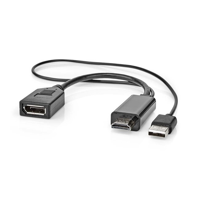Aktiver HDMI (m) zu DisplayPort (w) Adapter - HDMI 2.0 / DP 1.2 (4K 60Hz) - USB-A Stromversorgung - 0,20 m - Schwarz