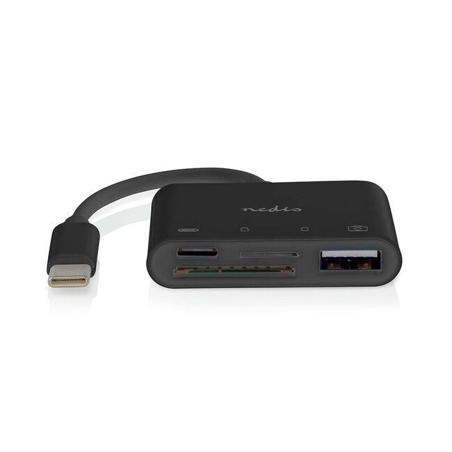 Nedis USB-C Hub mit 1x USB-A, 1x USB-C & Kartenleser - busbetrieben - USB 2.0 - schwarz - 0,10 m