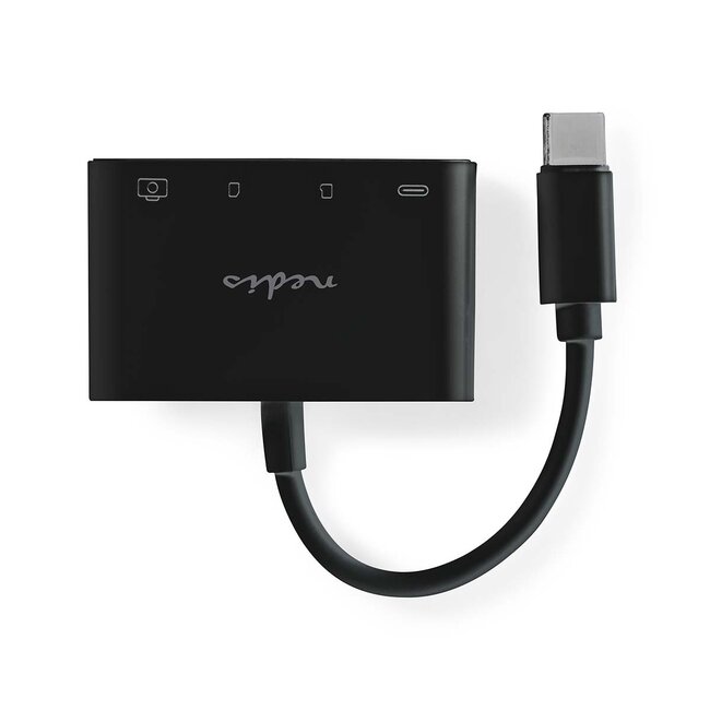 Nedis USB-C Hub mit 1x USB-A, 1x USB-C & Kartenleser - busbetrieben - USB 2.0 - schwarz - 0,10 m