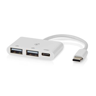 Nedis Nedis USB-C Hub mit 2x USB-A & 1x USB-C, busbetrieben, USB 2.0, weiß, 0,10 m