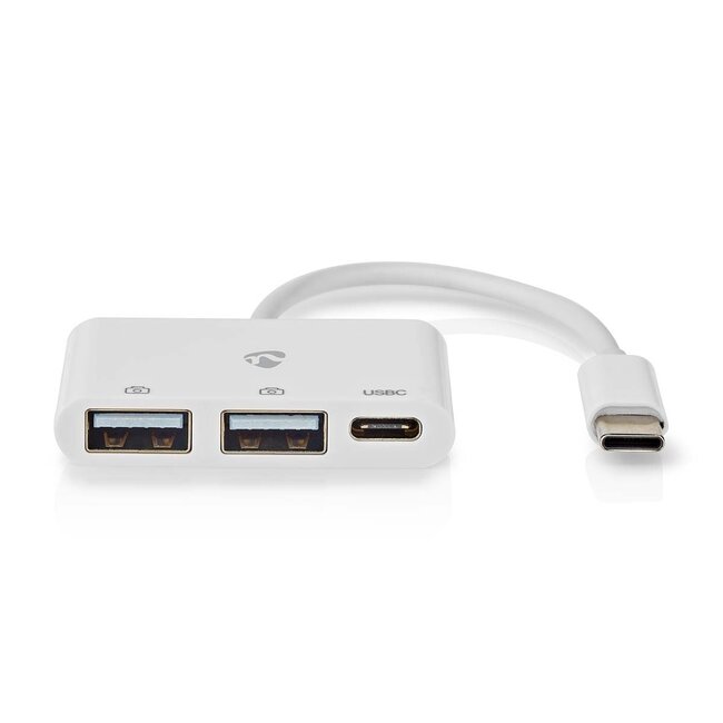 Nedis USB-C Hub mit 2x USB-A & 1x USB-C, busbetrieben, USB 2.0, weiß, 0,10 m