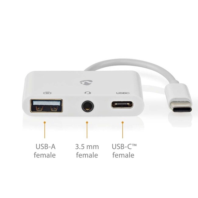 Nedis USB-C auf 3,5mm Klinke, USB-A & USB-C Adapter aktiv, weiß, 0,10 m