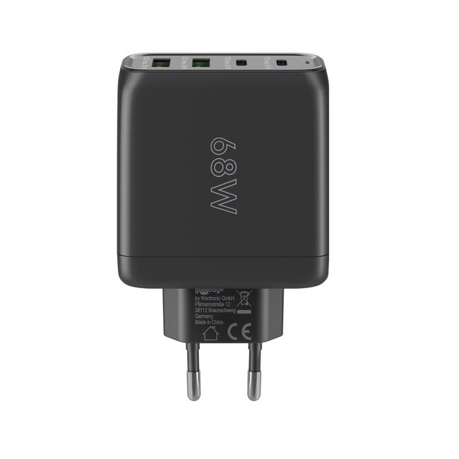 Goobay Heimladegerät 68W mit 2x USB-C PD & 2x USB-A QC GaN – Schwarz
