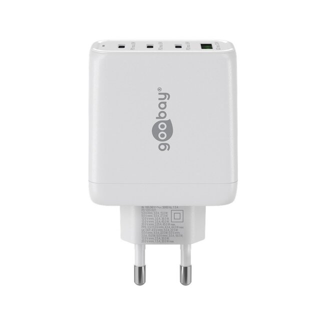 Goobay Heimladegerät 3x USB-C PD + 1x USB-A QC GaN 68W Weiß