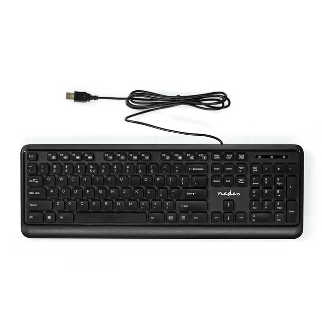 Nedis USB-Tastatur kabelgebunden mit 12 Multimediatasten - QWERTY (US) / Schwarz - 1,5 m
