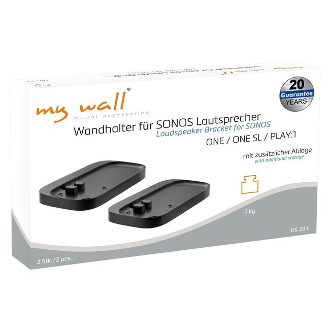 My Wall Wandhalterung Set für Sonos PLAY:1, ONE, ONE SL und andere kompakte Lautsprecher – mit extra Platz / Schwarz