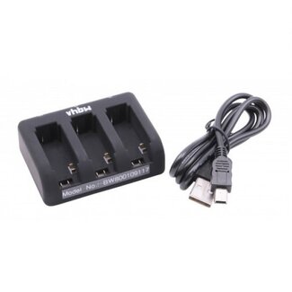 VHBW Trio Akku-Ladegerät kompatibel mit GoPro Hero3, Hero3+ und Hero4 Akkus