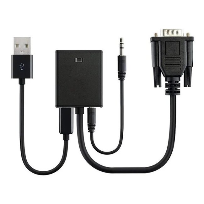VGA + 3,5mm Klinke zu HDMI Adapter mit HDCP - Stromversorgung via Micro USB / Schwarz - 0,15 m