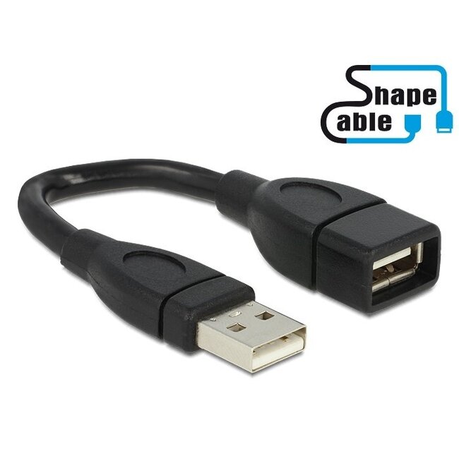 USB-A zu USB-A formbares Verlängerungskabel - USB 2.0 - bis 2A / Schwarz - 0,15 m