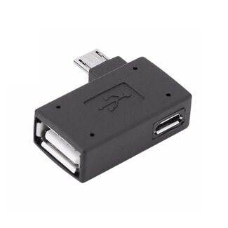Universal Micro USB (m) zu USB-A (w) + Micro USB (w) OTG Adapter - 90° links - USB 2.0 / Schwarz