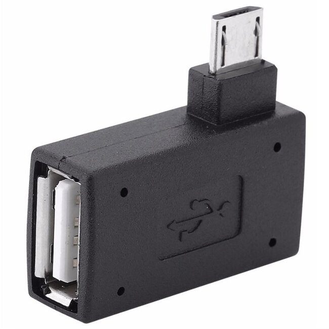 Micro USB (m) zu USB-A (w) + Micro USB (w) OTG Adapter - 90° links - USB 2.0 / Schwarz