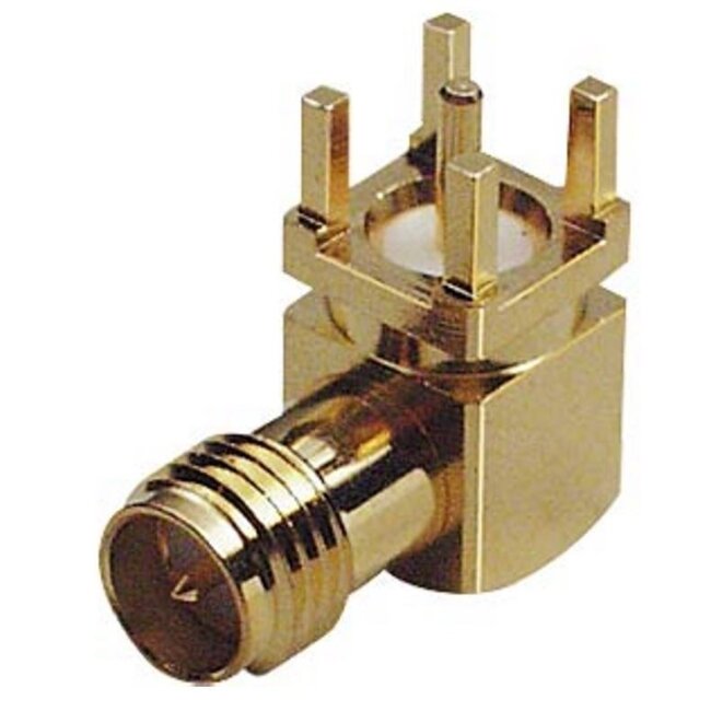 RP-SMA (m) Winkel-Steckverbinder für Gehäusemontage