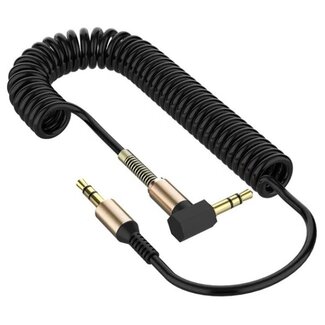 Universal 3,5mm Stereo Spiralkabel - Winkelrecht/gerade - Schwarz - 1,5m