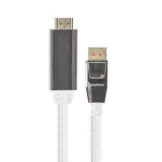 Python PYTHON DisplayPort-auf-HDMI-Kabel - DP 1.4 / HDMI 2.0 (4K 60Hz + HDR) - Weiß - 1 Meter