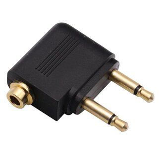 Universal Premium 3,5mm Stereo Flugzeugadapter - Winkelstecker - Vergoldet / Schwarz