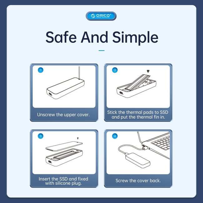 Orico M.2 NVMe PCIe SSD Gehäuse (max. 80 mm, bis 4 TB) - USB 3.1 / Aluminium