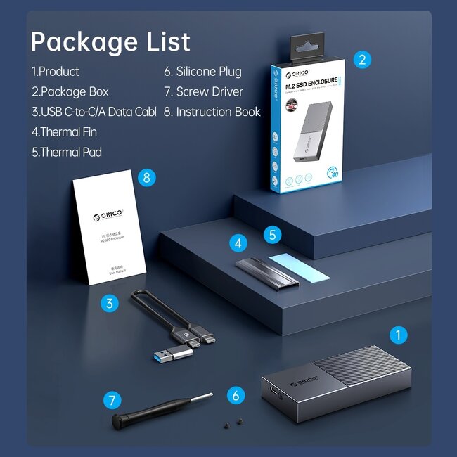 Orico M.2 NVMe PCIe SSD Gehäuse (max. 80 mm, bis 4 TB) - USB 3.1 / Aluminium