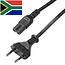 Südafrika Stromkabel (Typ C) mit C7 Stecker - Schwarz - 1,8 Meter