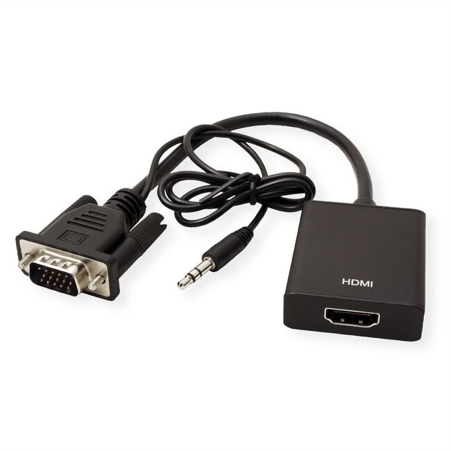 VGA + 3,5mm Klinke (m) zu HDMI Adapter mit HDCP - Stromversorgung via Micro USB / Schwarz - 0,15 m