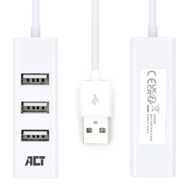 ACT USB-Hub 4 Ports USB 2.0 busbetrieben weiß 0,10 m