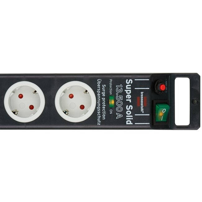 Brennenstuhl Super-Solid-Line Steckdosenleiste 8-fach mit Überspannungsschutz, Schwarz - 2,5 m