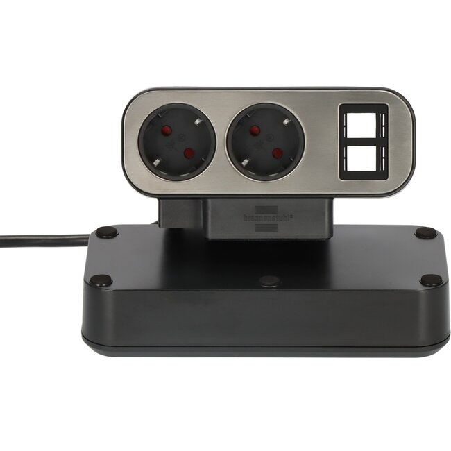 Brennenstuhl Estilo Steckdosenleiste 2+8 Steckplätze, 2x Keystone, Schwarz/Grau - 2m