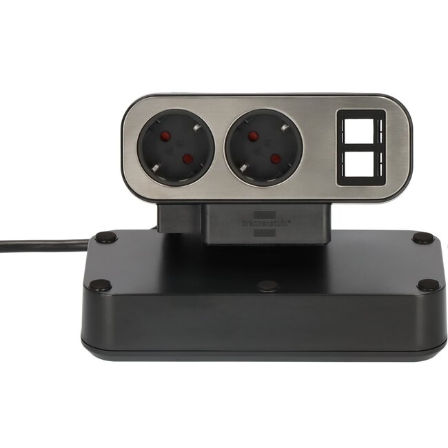 Brennenstuhl Estilo Steckdosenleiste 2+7 Kontakte, 2x Keystone, Überspannungsschutz, 2m, Schwarz/Grau