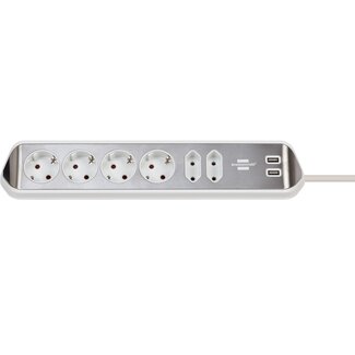 Brennenstuhl Brennenstuhl Estilo Winkel-Steckdosenleiste 6-fach (4+2) mit 2x USB, weiß/Edelstahl, 2 m