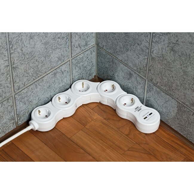 Brennenstuhl Vario Power Steckdosenleiste 5-fach + 2x USB, weiß, 1,4 m